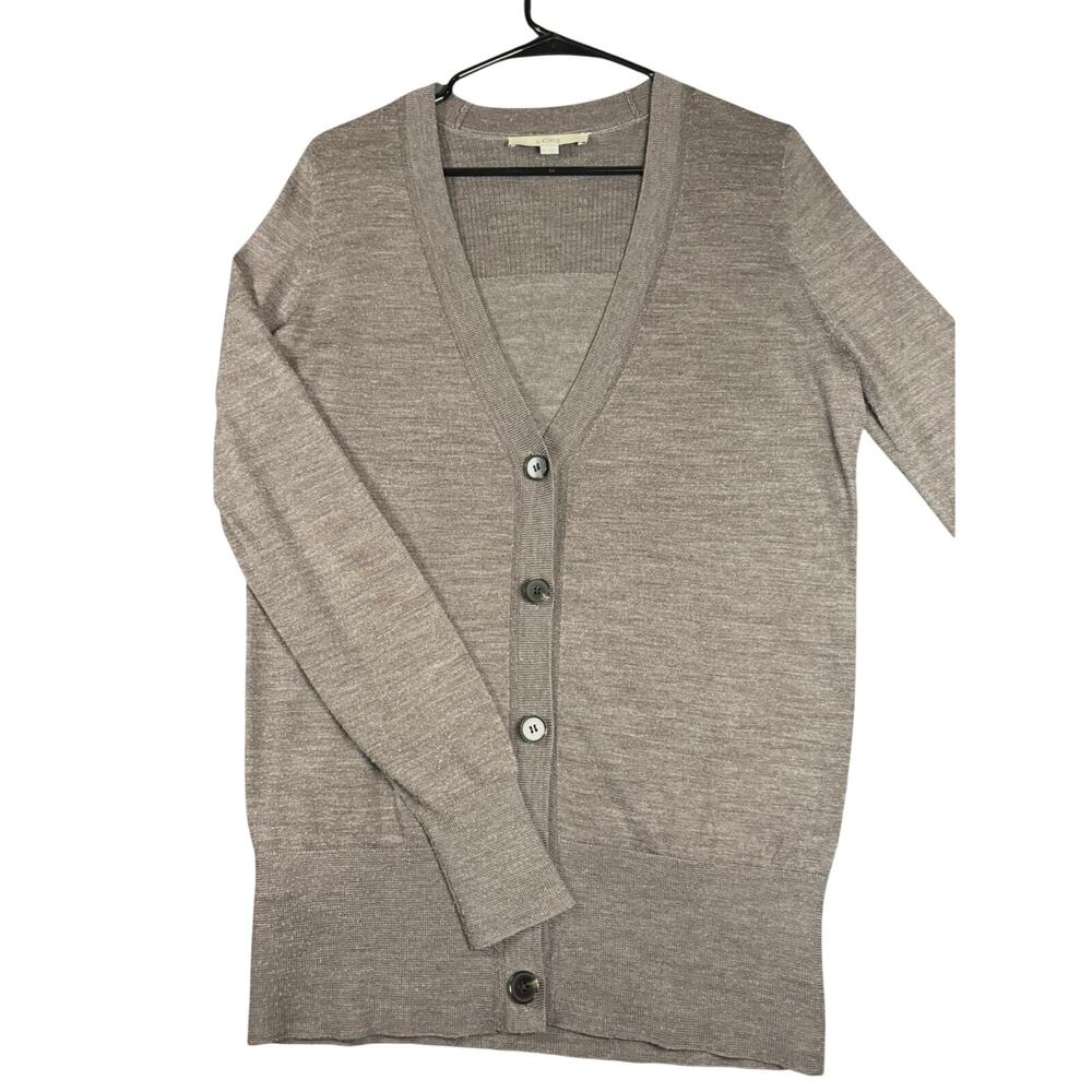 LOFT Taupe Wool Blend V-Neck Button Cardigan Sweater M